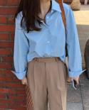 Blue Loose Singlebreasted Shirts Autumn Long Sleeve Casual Solid Blouse Women Turndown Collar Ol Cardigan Shirt Blusas 1