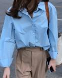 Blue Loose Singlebreasted Shirts Autumn Long Sleeve Casual Solid Blouse Women Turndown Collar Ol Cardigan Shirt Blusas 1