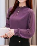 Elegant Stand Collar  Spring Long Sleeve Fashion Woman Blouse Office Female Women Hollow Out Shirts Blusas Femininas 185