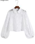 Long Sleeve Women Blouse Casual Fashion Hollow Out Embroidered Shirt Spring New Loose Solid Color Fashion Clothes Blusas