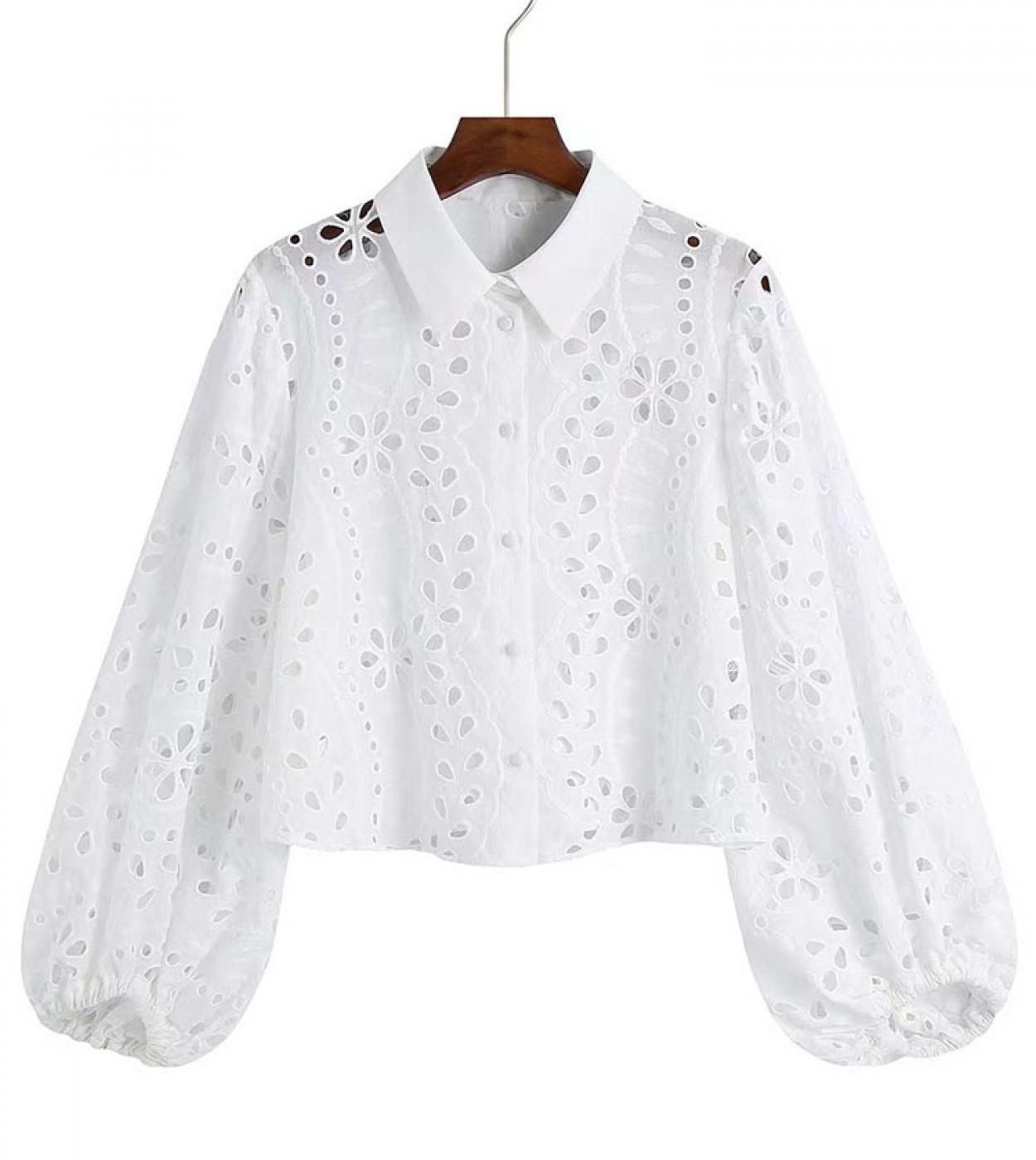 Long Sleeve Women Blouse Casual Fashion Hollow Out Embroidered Shirt Spring New Loose Solid Color Fashion Clothes Blusas