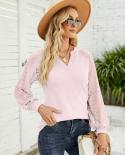 Women Lace Long Sleeve Tshirts Blouse Top Vintage V Neck 2022 Autumn Casual T Shirt Fashion Women Bottoming T Shirt New 