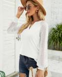 Women Lace Long Sleeve Tshirts Blouse Top Vintage V Neck 2022 Autumn Casual T Shirt Fashion Women Bottoming T Shirt New 