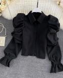 Elegant French Style Women Blouse Vintage Palace Style Big Puff Long Sleeve Top Female Turndown Collar Blouses And Shirt