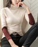 Cotton Halfturtleneck Womens Bottoming Shirt Long Sleeve Fashion Solid Slim Stitching Autumn  Pullover Tshirt 11219  Ts