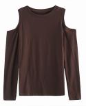 Chic Slim  Offshoulder Tops Hollow Solid  Clothes Cotton Shirt Women Fashion  Autumn Long Sleeve Tshirt 10904  Tshirts