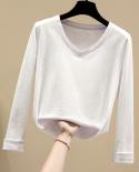  Autumn  Slim Office Lady Blouse Vneck Shirt Women Cotton Long Sleeve Tshirt Women Solid Pullover Shirt Blusas 10476  Ts
