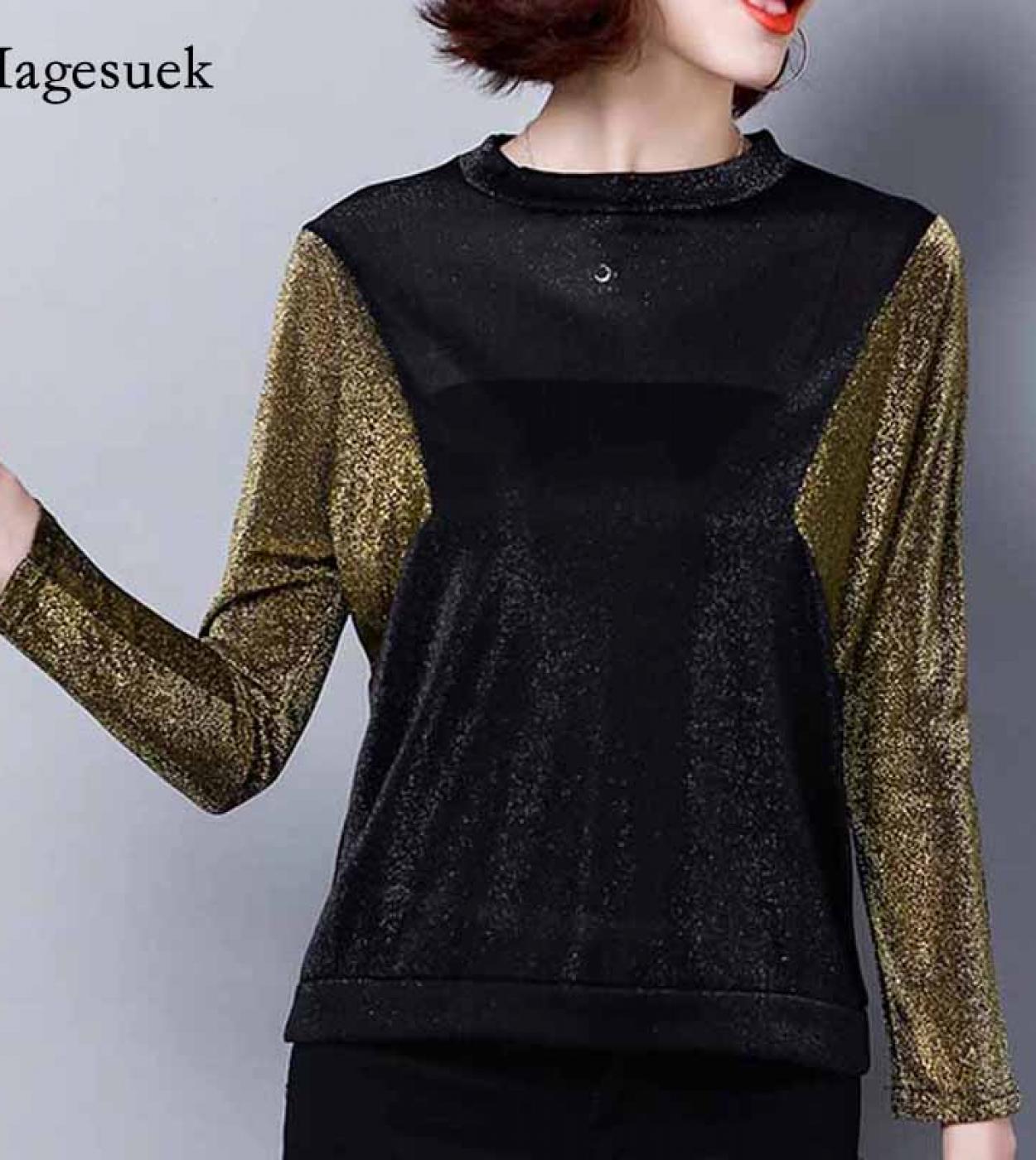 Women  Autumn New Style Loose Contrasting Color Splicing Oneck Bottoming Shirt Long Sleeve Tshirt Women Tops 10583  Tshi