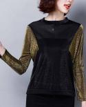 Women  Autumn New Style Loose Contrasting Color Splicing Oneck Bottoming Shirt Long Sleeve Tshirt Women Tops 10583  Tshi