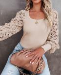 Elegant Fashion Lace Long Sleeve Pullover Women Tshirt Autumn Hollow Out White Y2k Tops Casual O Neck Vintage Tee Shirts