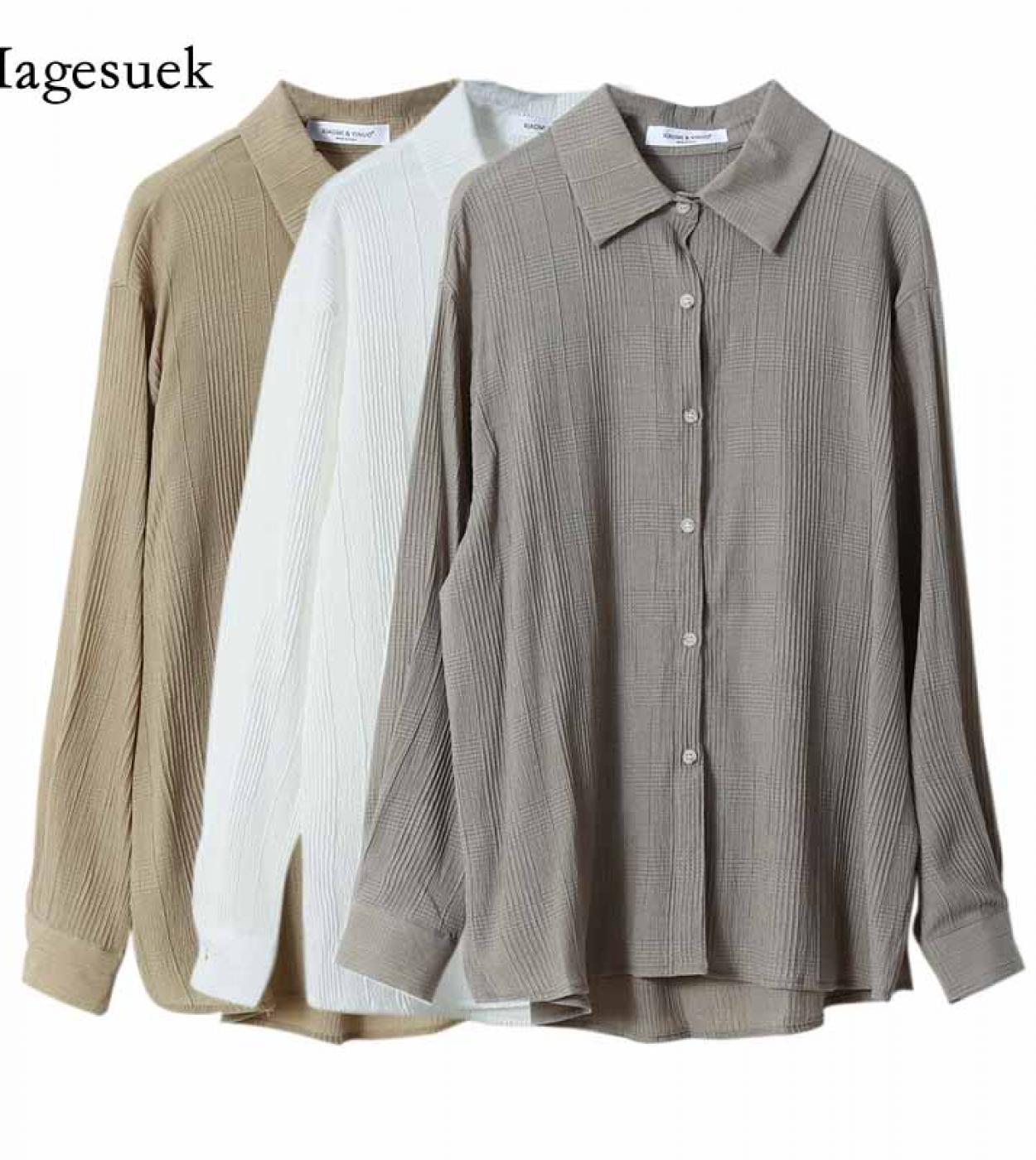 Loose Inner Turndown Collar Cardigan White Shirts Top  Autumn And Winter  Style Long Sleeve Blouse Women Blusas 12142  B