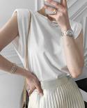  Backless Tops Tshirt Elegant White Tees Fashion Sleeveless Vests Female Chain O Neck Tshirt Shoulder Pads Blusas 15521 