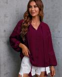 Casual Women Chiffon Lace Sweet Blouse Loose Hollow Out Tops 2022 Autumn V Neck Lantern Sleeve Dot Female Shirts Blusas 