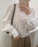 Fashion O Neck Women Blouse Spring Hollow Out Floral White Ladies Shirts Lantern Sleeve Office Shirt New Female Clothing