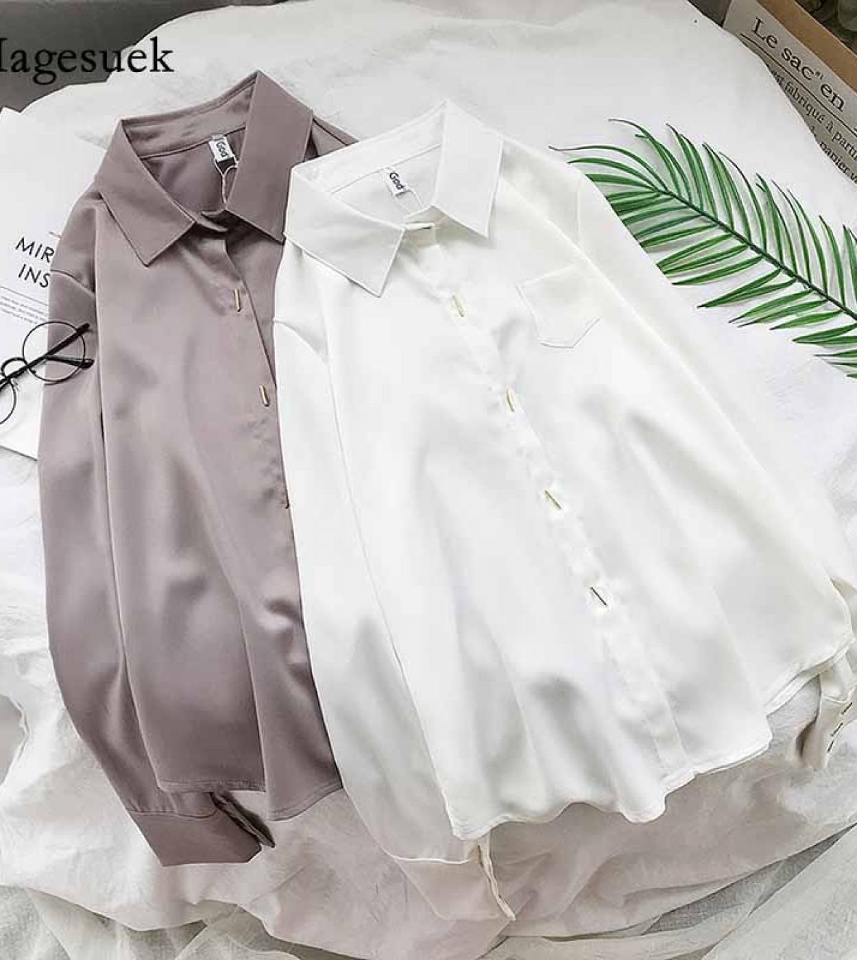 Fashion Office Lady Women White Tops Autumn Button Shirt Turndown Collar Pocket Blouse Long Sleeve Shirt Feminina Blusa 