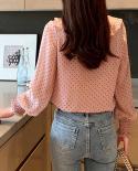 Elegant Sweet Ruffle Polka Dot Women Blouses Autumn Tops Chiffon Blouse Long Sleeve Bow Shirts Blusas Mujer De Moda  617