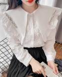 Autumn Big Lapel Elegant Blouse For Women  Puff Long Sleeve Pleated Shirts Sweet Ruffles Blouse Women Tops Blusa Mujer 1