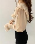 Causal Pleated Knit Ruffle Blouse Women Elegant Turtleneck Winter Top Autumn   Fashion Slim Chiffon Shirt Blusas 16481bl