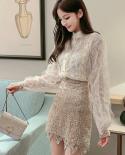   Lace Stitching Shirt Retro Palace Style Romantic Pearl Button Top Female Long Sleeve Standcollar Women Blouse 12929  B