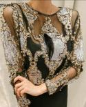 2022  Luxury Women Blouse Crystal Sequins Embroidery Lace Geometric Heavy Beads Shirts Clubs Hollow Topsblusas Camisa 15