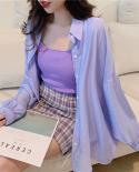 Summer Sunscreen Long Sleeve Shirt Elegant Casual Outerwear Shirt Candy Colored Blouse Fashion Women Tops Loose Clothes 