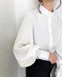  Fashion Solid Standcollar Office Blouse Womens Tops And Blouses Women Blouse Shirt Lantern Long Sleeve Women Shirts 25