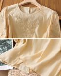 Summer Simple Embroidered Blouse Women Elegant Loose Ethnic Style Short Sleeve Tops Mujer O Neck Casual Lace Ladies Shir