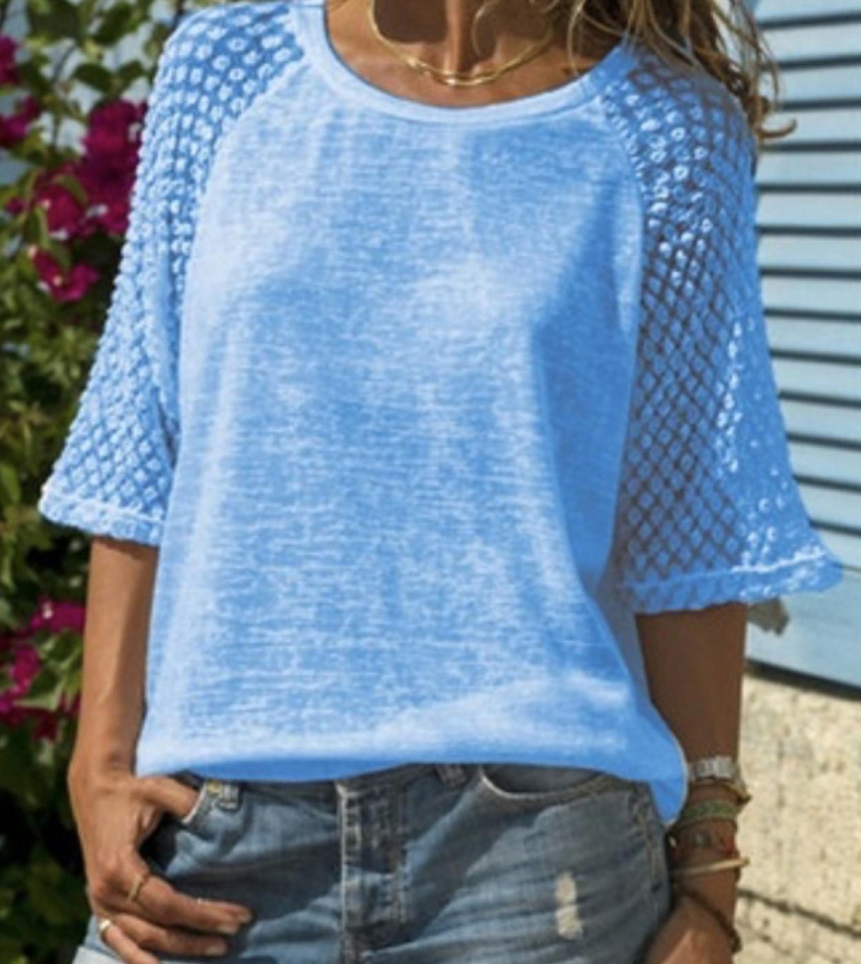 O Neck Half Sleeve Fashion T Shirt Female Womens Tees Tops Casual Summer Women Tshirts Loose Lace Splicing Tshirts Blus