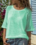 O Neck Half Sleeve Fashion T Shirt Female Womens Tees Tops Casual Summer Women Tshirts Loose Lace Splicing Tshirts Blus