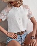 Summer Lace Chiffon Blouse Women Fashion Short Sleeve Shirt Tops Jacquard Shirt Casual Blouse Office Lady Clothes Blusas