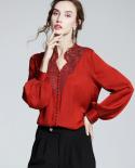 Vintage Embroidery Blouses Shirts  Womens Embroidery Tops Blouses  Vintage V Neck  