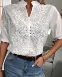 Elegant Lace Stitching Ruffle Blouse Women Long Sleeve Stand Collar Chiffon Shirts Fashion Casual Hollow Blouse Top Blus