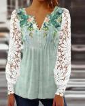 Vintage Embroidered Women Blouse Fashion Early Autumn V Neck Long Sleeve Tops Women Shirt Female Loose Sweet Lace Blouse