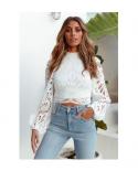  Long Sleeve Lace Blouse Women Tops Casual White Crochet Hollow Out Cropped Womens Shirt Turtleneck Female Blusas 16296