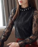 Autumn Lace Blouses Women  Beading Ruffle Clothes Long Sleeve Shirt Women Elegant Lace Top Blusas Mujer De Moda  10641  
