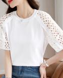 Summer Knit Tshirt   Short Sleeve Elastic Tee Transparent Slim Women Tops Ropa Mujer O Neck  Diamond Tshirt 10059  Tshir