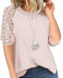 Elegant Lace Stitching Women Tshirts O Neck Casual Summer Loose Tee Tops 2023 Fashion Solid Color T Shirt Female Blusas 