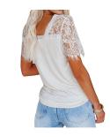 Vneck Lace Short Sleeve Tshirt For Women Spring Clothes Summer  Solid Tee New Shirt Office Lady Top Casual Elegant 19829