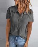 Spring Casual Woman Tshirts 2022 Turndown Collar Summer Short Sleeve Loose Tops Women Blouse Fashion Buttons Tees Clothe