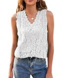 2022 Summer New Fashion V Neck Vest Sleeveless Woman Tank Tops Lady Casual Blouse Hollow Out Lace  Vest Blouse Blusas 22