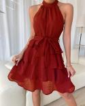 2023 Summer New Fashion Elegant Dress Womens Sleeveless Solid Color Ruffle Dress Vacation Office Ladies Cake Dress