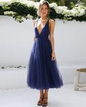 Fashion  Sling Evening Dress Women Backless Mesh Sleeveless Deep V Neck Midi Dress 2023 Summer Lady Elegant Prom Party D