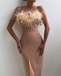 Fashion Sling Feather Dress Womens Slit Slim Party Party Evening Dress 2023 Summer New Ladies Elegant Design Mid Length