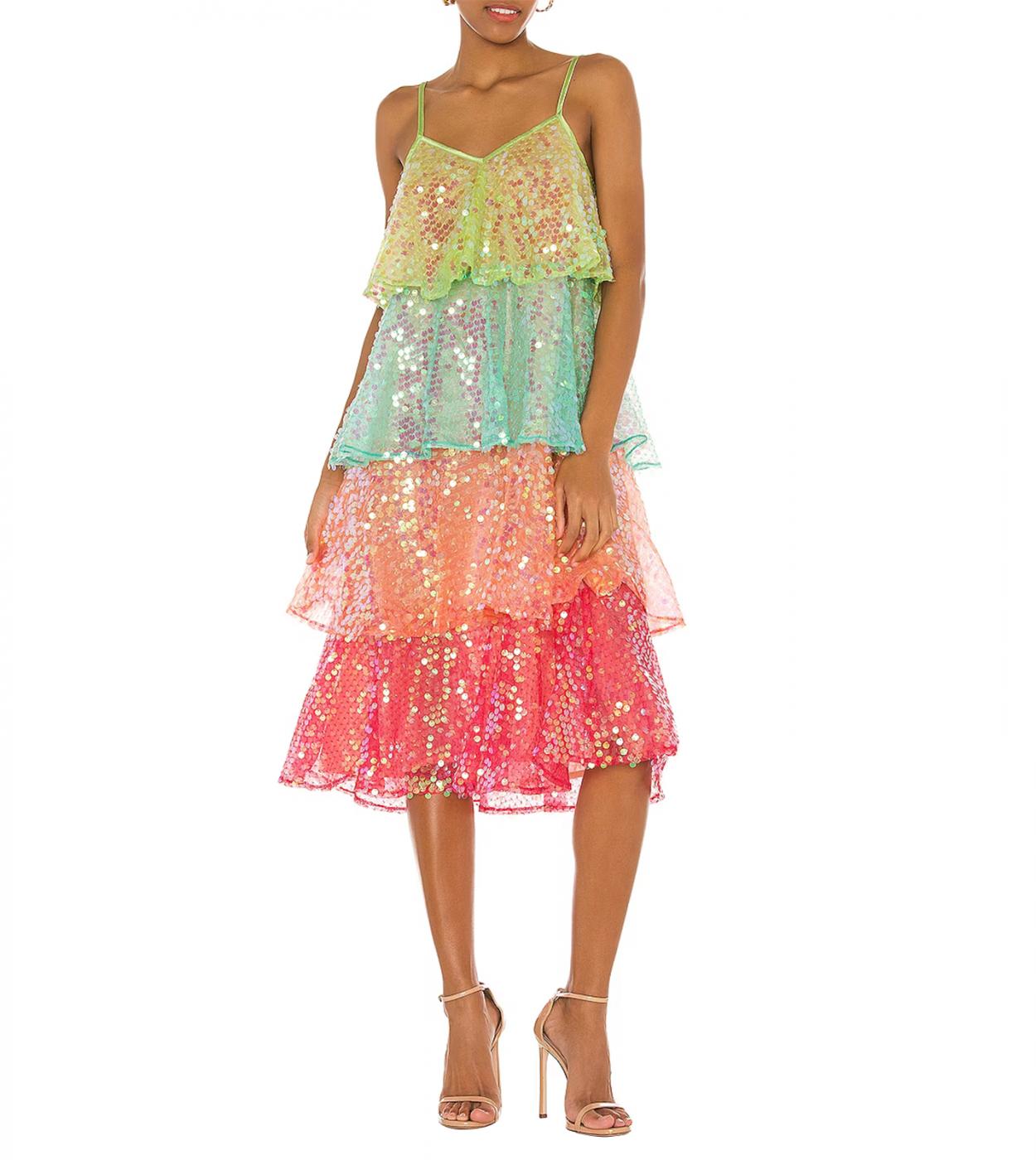 Women Y2k Colorful Shiny Sequin Glitter Going Out Mini Dress Glitter Sequin Paghetti Strap V Neck Cake Dresses