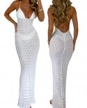  Elegant Spaghetti Strap Bodycon  See Through Slim Fit Dress For Women Mesh Open Back Bandage Split Cocktail Dresses