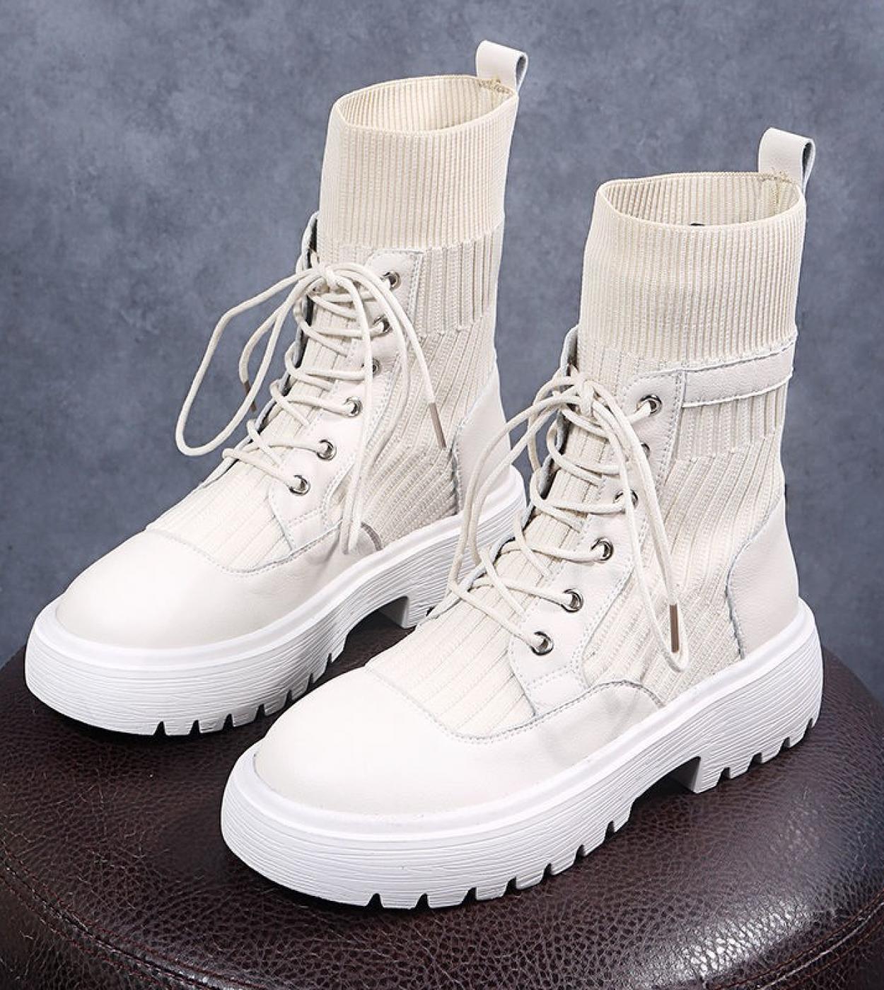 Womens Shoes With Heel Winter 2022 Autumn Shoes Women Black Flat Ankle Ladies Elastic Knitted Socks Boots Wedge Sneaker