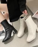 أحذية نسائية جديدة لخريف  شتاء 2022 بمقدمة مربعة وكعب مكتنزة أحذية منتصف العجل أحذية غربية أحذية بسحاب للنساء أحذية عالية Hee