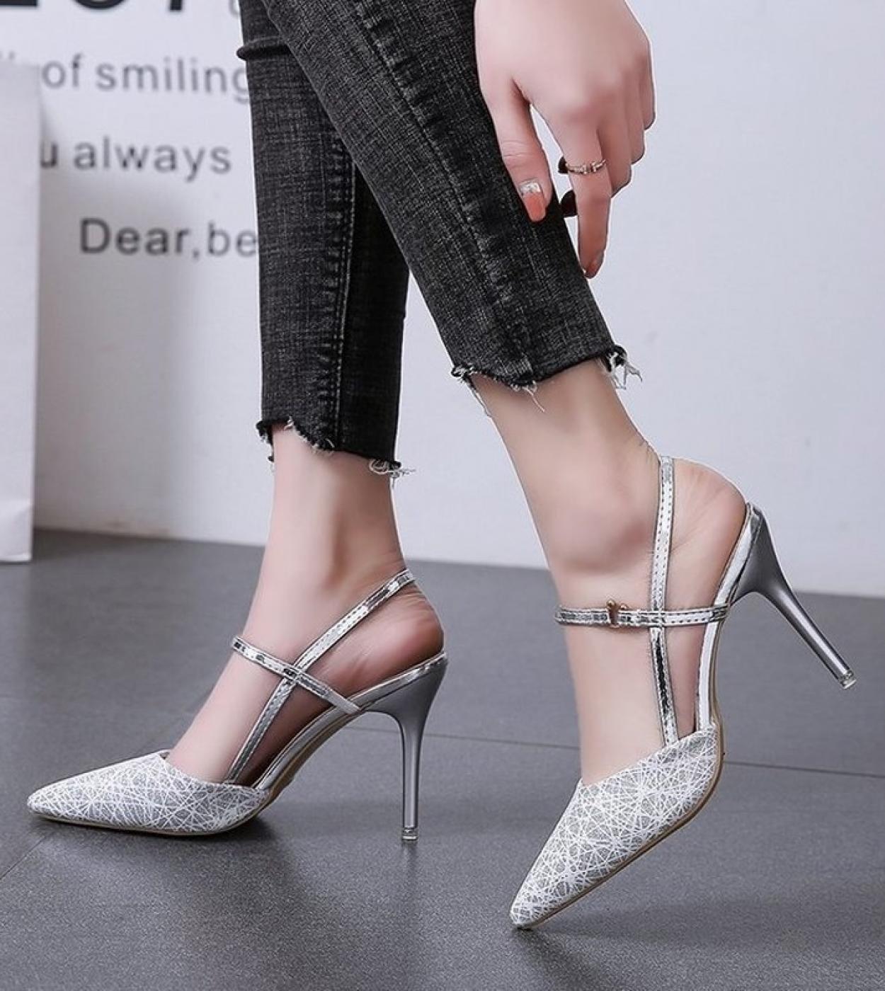 Zapatos de tac n plateado de alta calidad para mujer sandalias de