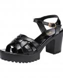 סנדלי פלטפורמה שחורים מעור לנשים אישה נעלי קיץ אלגנטיות לנשים טריז עם סוליה עבה נעלי עקב