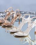 الشحن مجانا السيدات عالية الكعب سلسلة حجر الراين الأحذية مع الجلود فام الصنادل المرأة الصيف 2022 الراحة موهير اللباس